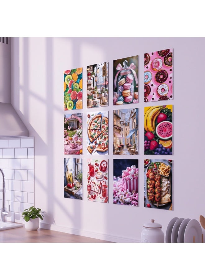 طقم 12 لوحة حائط فاخرة لديكور المطبخ وغرف الطعام ورق كوشيه 300 جرام،تصميمات عصرية لصور الأطعمة والمخبوزات والحلويات الملونة والشهية، مثالية لديكور المنزل والمطاعم والكافيهات الراقية جداً. - Image 1